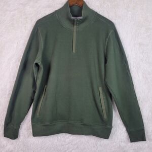 Large Mack Weldon Men's Green 1/4 Zip Cotton Pullover‎ Sweater Athleisure